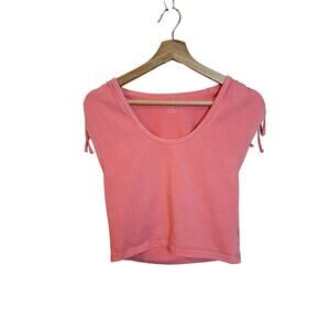 American Eagle Pink Drop Short Sleeve Tie Shoulder Summer Spring Top Sz S